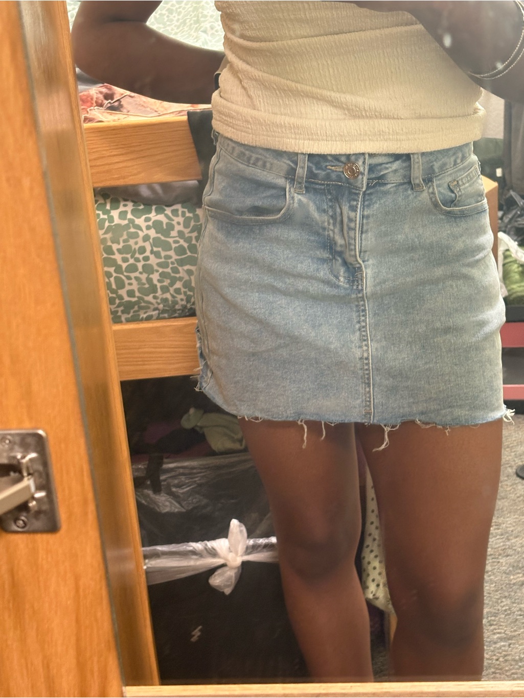 Casual Light Blue Denim Mini Skirt - Women